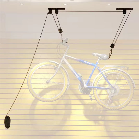 Bike Storage System: Ceiling Lift Rack MTB Road Bike Hold / Storage / Pulley / Hoist System