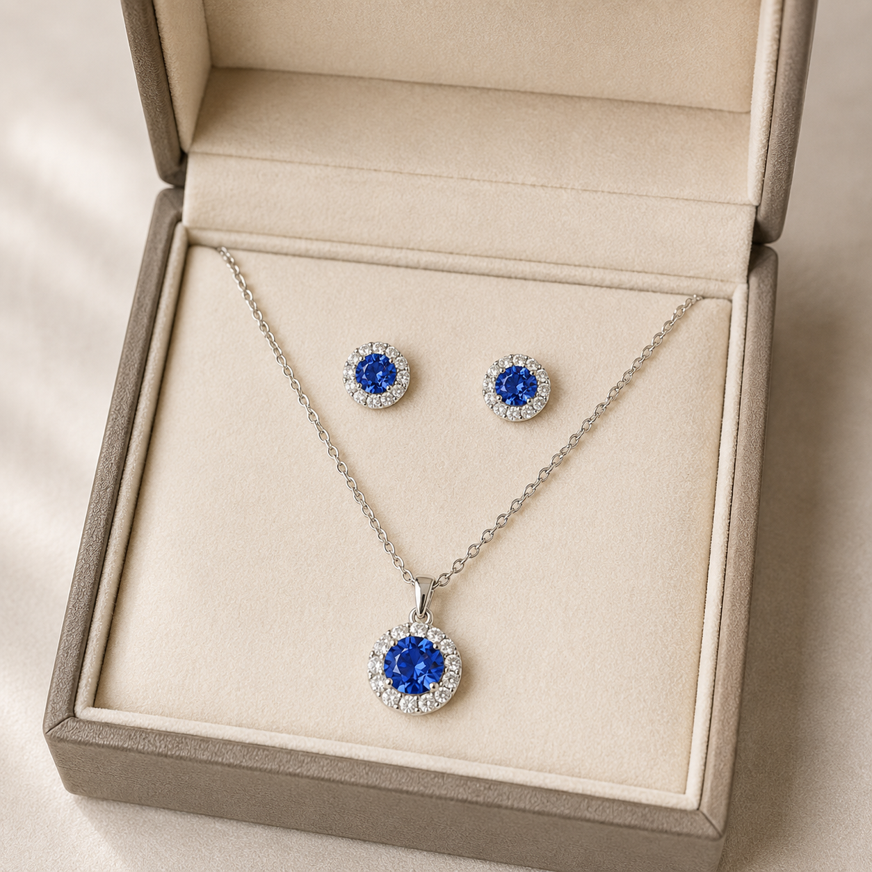 Celeste Sapphire Halo Set