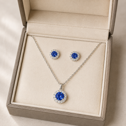 Celeste Sapphire Halo Set