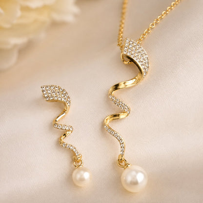 Aurelia Pearl Drop necklace and earrings flat lay detail