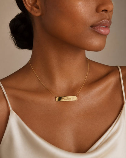 Custom name necklace worn, styled